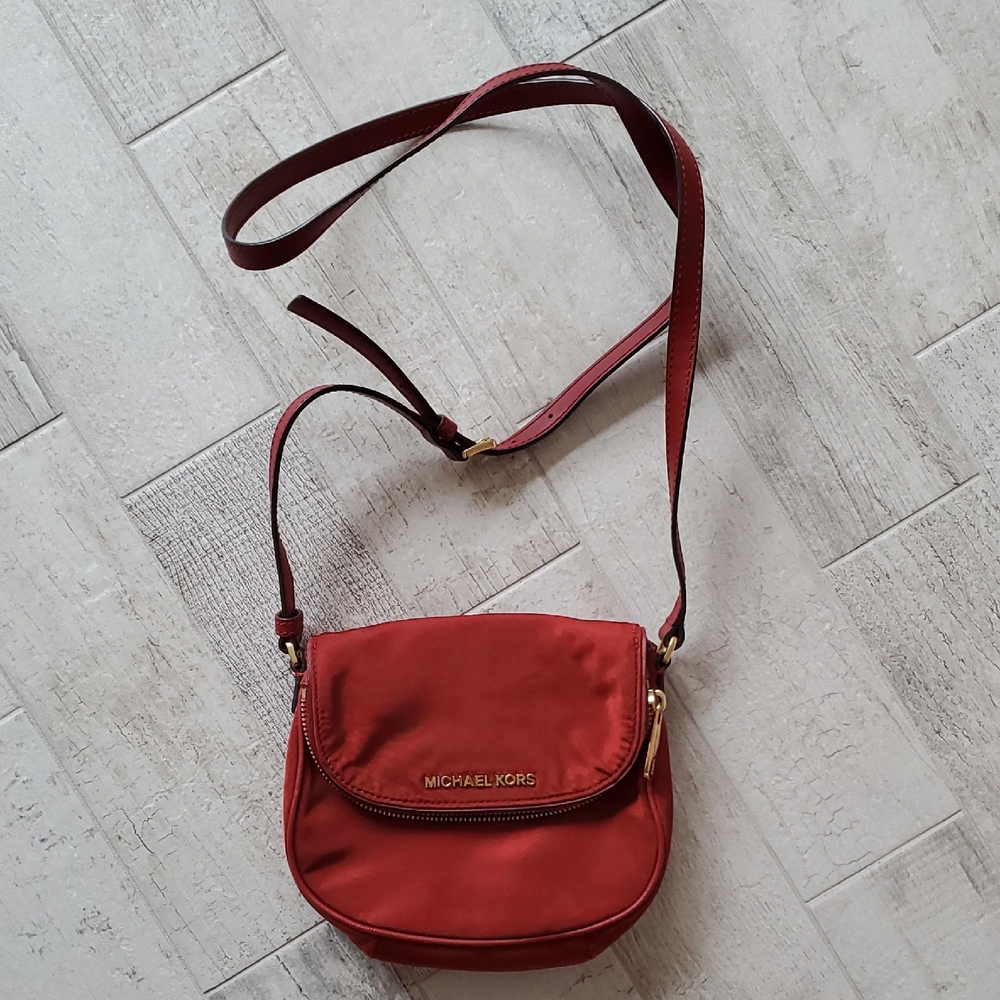 Michael Kors Red Crossbody Nylon Bag Gold Hardware